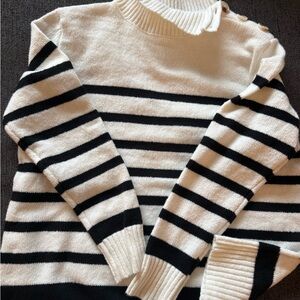 BiBi Black and White Striped Turtleneck Sweater